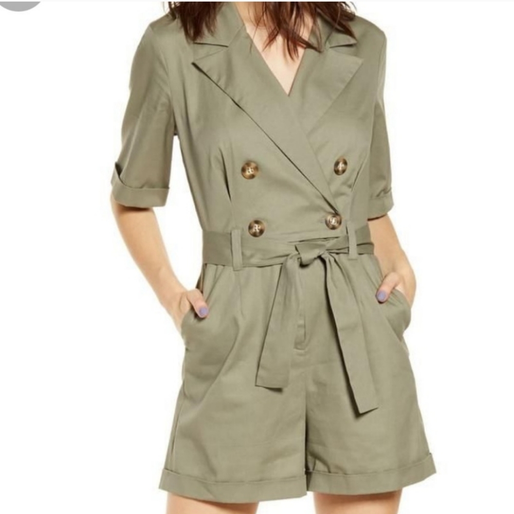 New Leith Utility Belted Romper Olive Green Short  Romper Safari 2X